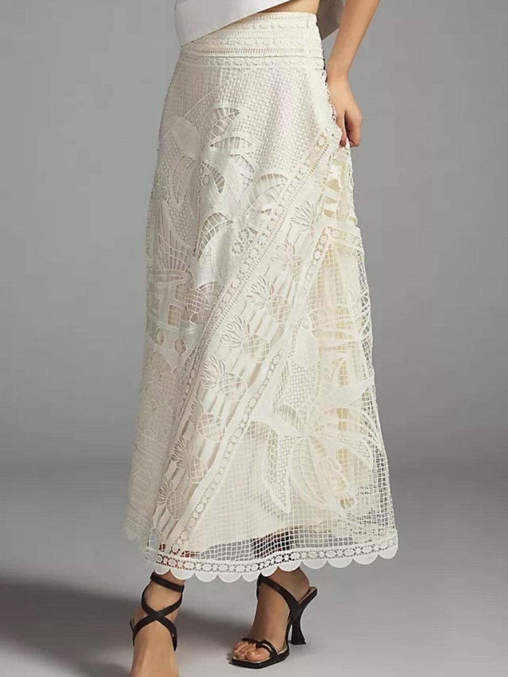 FARM Rio Cream Crochet Lace A-Line Maxi Skirt